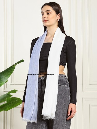 Bufanda Hijab Ombre De Rayón Premium En Mezcla De Algodón Y Viscosa Azul - Imagen 2 de 7