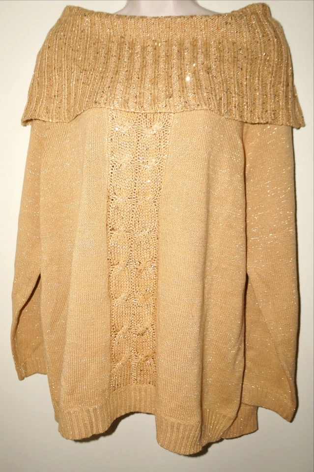 Suéter SAG HARBOR Para Mujer Lurex Cuello Capucha "ORO CLARO" Talla 1X Nuevo Con Etiquetas Foto 2 de 4