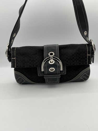 Vtg Coach Black Signature Soho Flap Hobo RARE C05Q 3628 Buckle Y2K Early 90s
