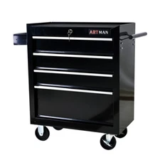 Black Tool Cart with 4 Drawers, Portable Cabinet Workshop Storage on Wheels