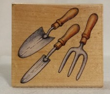 Rubber Stampede Garden Tools Wood Mounted Rubber Stamp Gardening Floral A1590E
