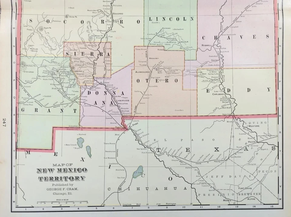 Mapa Vintage 1901 NUEVO TERRITORIO MÉXICO 14"x22" ~ Antiguo Antiguo Original ALBUQUERQUE Foto 4 de 4