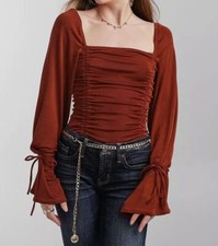 68 Free People Women's Red Meant to Be Ruched Bodysuit Size Small