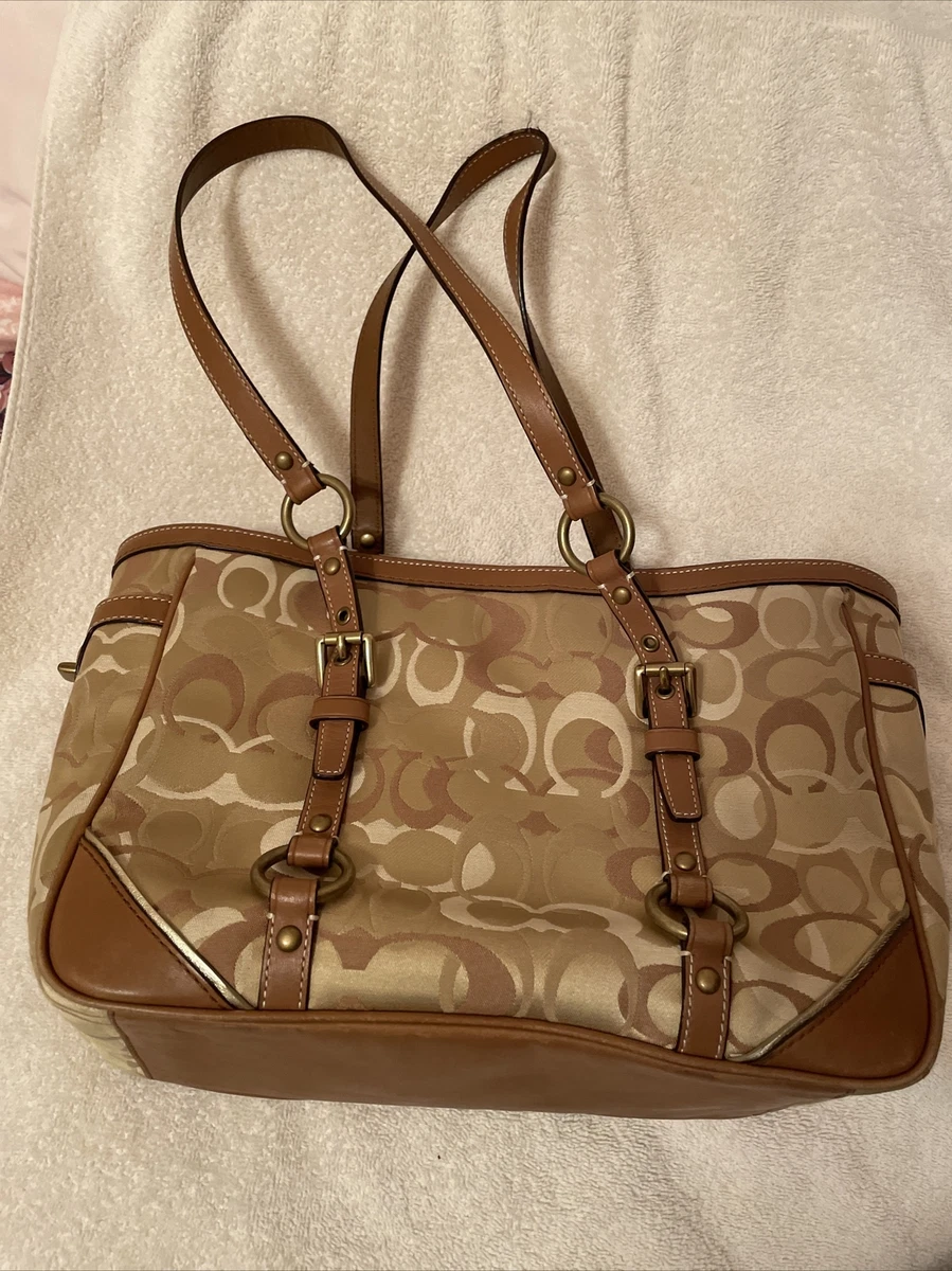 Vintage Coach Beige & Brown Monogram With Large Middle Pocket 