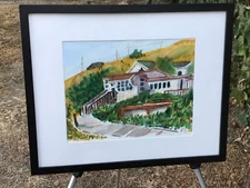 ZEHAN Original 1972 MODERN ABSTRACT LAGUNA BEACH LANDSCAPE WATERCOLOR