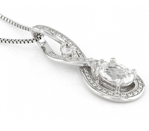 JTV WHITE LAB CREATED SAPPHIRE RHODIUM OVER SILVER PENDANT WITH 18 INCH CHAIN... - Picture 1 of 13