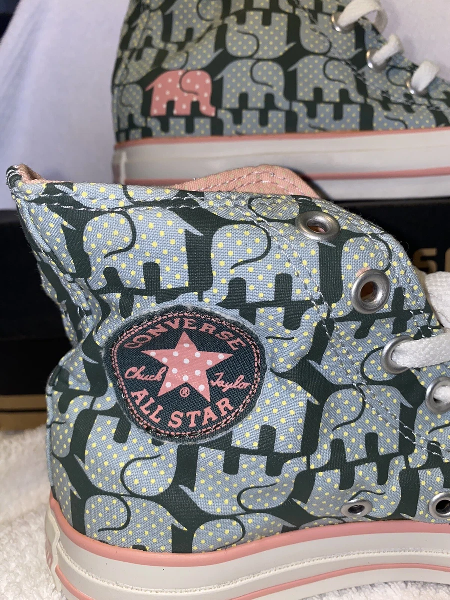 NIB Converse Chuck Taylors Chucks Gray Pink Elephants Cute Shoes wmns 7 mens 5