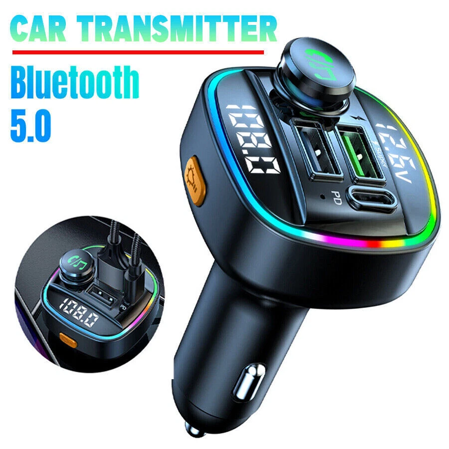 Bluetooth5.0 Car Wireless FM Transmitter Adapter USB PD Charger