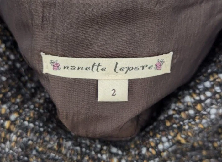 Falda Nanette Lepore para mujer 2 marrón tweed dobladillo acampanado coqueta forrada en la Academia Foto 3 de 4