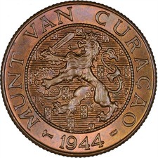 Curacao 1944 2-1/2 Cents CHOICE TONED BU