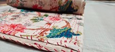 Indian Handmade Floral Twin Size Cotton Kantha Quilt Throw Blanket Bedspread