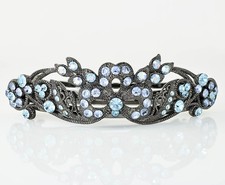Vintage Icy Blue Austrian Rhinestone Hair Barrette Clip Ponytail Cuff Holder B30