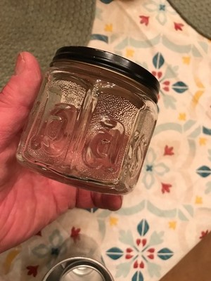 Vtg BARBASOL Octagonal Glass Jar Embossed Letters Metal Lid
