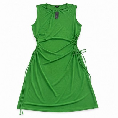 Express Women s Green Ruched Drawstring Side Sleeveless Midi Dress Size Large