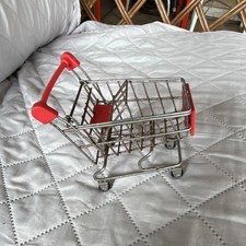 Miniaturowy metalowy koszyk na zakupy zabawka srebrny supermarket udawaj akcesoria do zabawy