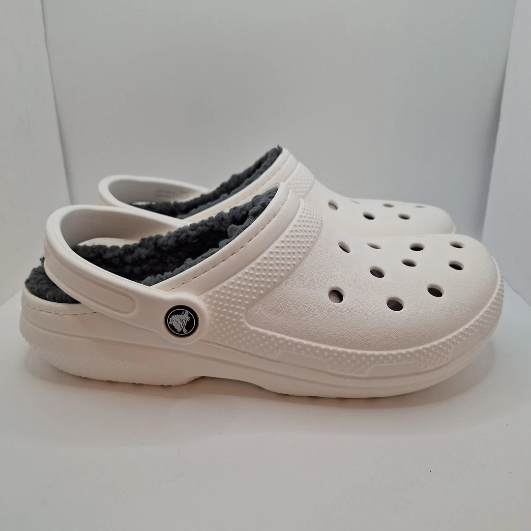 NEW Crocs Classic Fuzz Lined Clogs White Grey 203591-10M  display picture 2