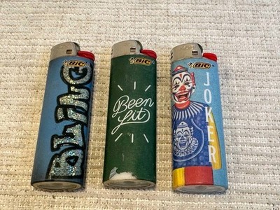 Lot 3 BIC Lighters Bling Beer Bait Clown Graphic Designs USA 035 197