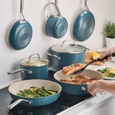 KitchenAid Hard-Anodized Ceramic Non-Stick Cookware Set, 11-piece, Blue, NEW