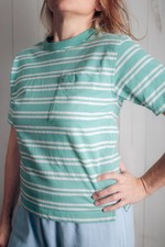 Liz Claiborne Vintage 100 Cotton Striped Pocket Shortsleeve Shirt Medium Petite