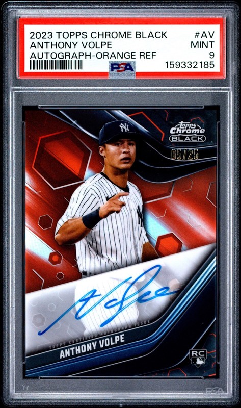 2023 Topps Chrome Black Anthony Volpe Orange Refractor Auto /25 Rookie PSA 9