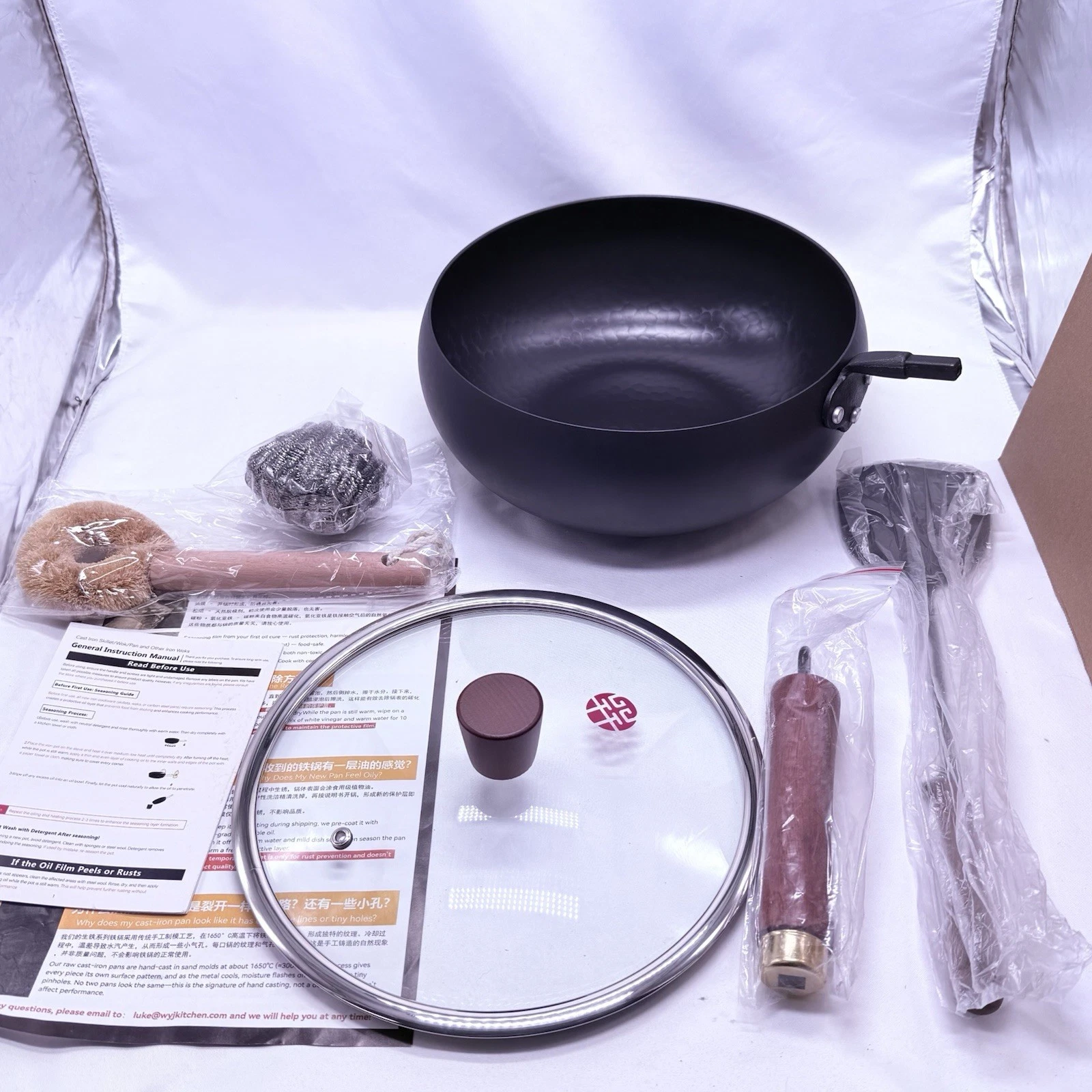 WANGYUANJI 9.5-Inch Iron Wok Pan with Lid & Spatula, Deep Flat-Bottom Stir Fry
Opens in a new window