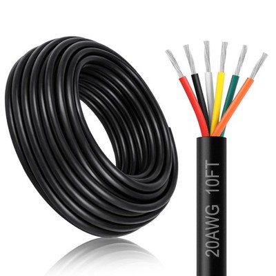 20 Gauge 6 Conductor Electrical Wire, 10FT 20AWG Black PVC Stranded Tinned Co...
