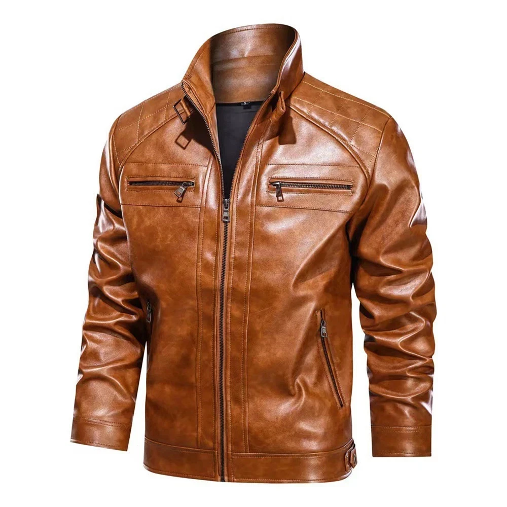 Mens Leather Jacket Autumn Winter Gentleman Zipper PU Leather Jacket Coat