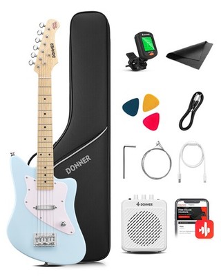 30'' Kids Electric Guitar Starter Kit - Donner DJM-100 Mini Guitar Bundle