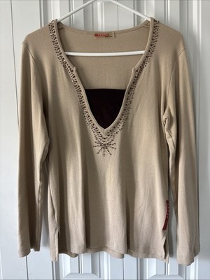 PRADA Embellished Two-toned Long Sleeve Top. Size 10 US - Pre-loved Condition