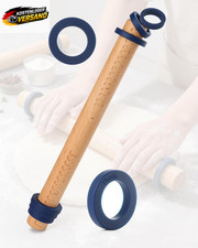 Nudelholz Holz 40cm mit Silikonringen für gl...