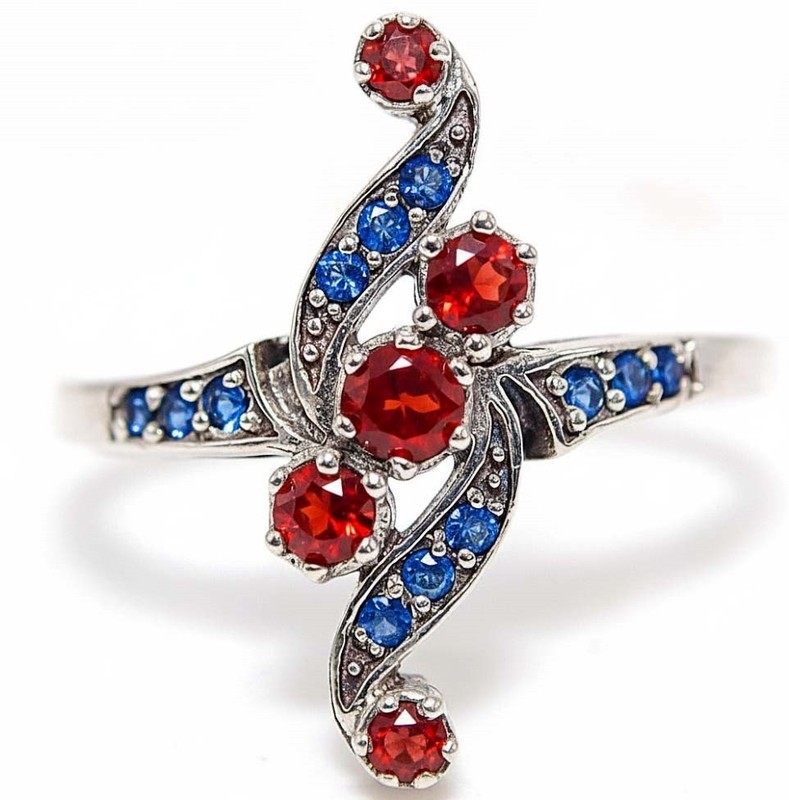  Fire Garnet 925 Sterling Silver Filigree Ring Sz 7 PC9-1