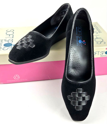 Softspots Sizzler Black Suede Flats Woven Toe Comfort Shoes 6.5M