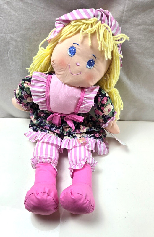 Holly Mine Stuffed Rag Doll Kids Soft Toy Blonde Hair Floral Striped Outfit