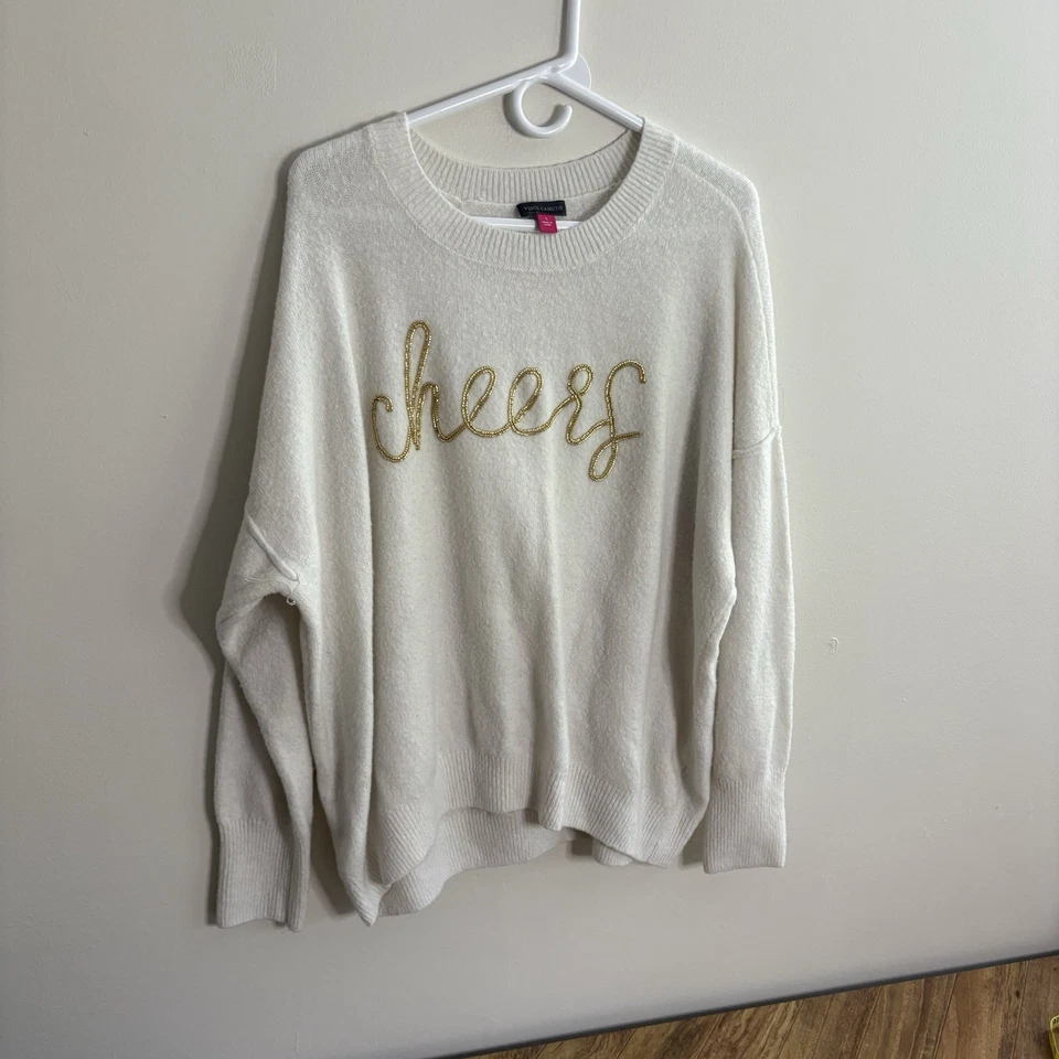 Suéter Vince Camuto Vacaciones Marfil Cuentas Saludos Manga Larga Pullover Grande G4 Foto 2 de 4