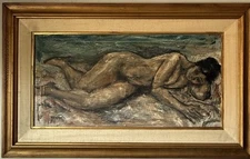 BEAUTIFUL VINTAGE MODERN ART ABSTRACT OIL PAINTING RECLINING WOMAN CUBISM KOBI