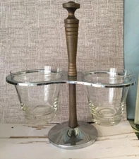 Kromex Vintage Mid Century Modern  Carousel Condiment 2 Glass Cups Chrome Party