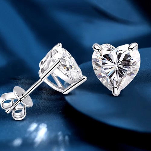 1-4ct Heart Cut Moissanite Stud Earrings 925 Sterling Silver 18K Gold Plated GRA - Picture 3 of 22