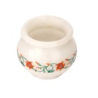 3"x3.5'' White Marble Flower Pot Malachite Hakik Inlay Floral Home Gifts Her