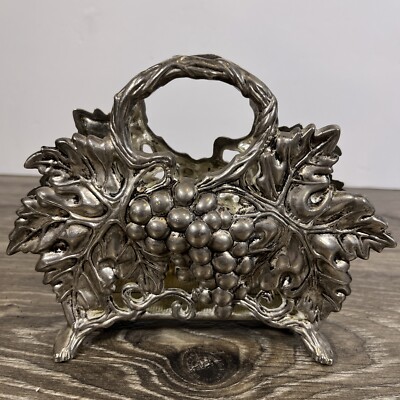 Vintage Napkin Holder Godinger Silver 1994 Letter Holder Grape Cluster Leaf 