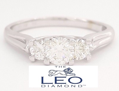 Three Stone Round Cut Diamond Engagement Ring ct The Leo 18K
