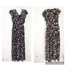 VTG Adriana Degreas Y2K Silk Floral Maxi Dress Medium Women's Flutter Sleeves