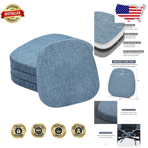 Ergonomic 14x14 Blue Chair Pads with Ties - Stylish Non-Slip Dining Cushion Set