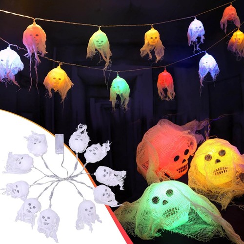 Halloween Gauze Skull String Party Fairy Lights Decorations 10 LEDs Multi Colour - Picture 11 of 11