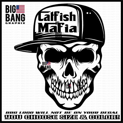 Catfish Mafia Vinyl Decal Sticker Fishing Fish Skull Cap SUV Car Truck Window