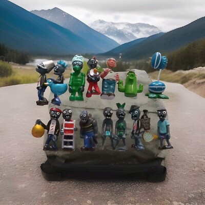 Plants Vs Zombies Pvc Lot Of 14 Action Figures 11 Zombies, 2 Plants, Crazy Dave 