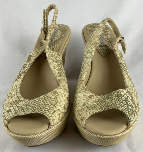 Via Spiga Slingback Cork Wedge Heels Sandals Peep Toe Snakeskin Pattern W 8.5M - Picture 3 of 8