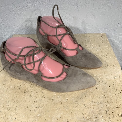 Jeffery Campbell Gray Eyelet Ballet Lace Up Pointed Toe Flats 9.5 M - Picture 3 of 9