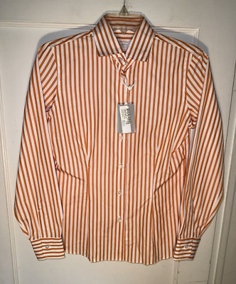 BARBA NAPOLI NWT Womens Orange Stripe Fitted Long Sleeve Cotton Top Size 42 d992