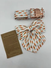 Dog Collar with Bow  Med Large Dog  Size L  carrot Design Mr.Chubbyface