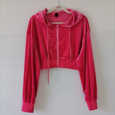 Long Sleeve Crop Neon Pink Zip Up Crop Top SheIn Womens Hot Pink